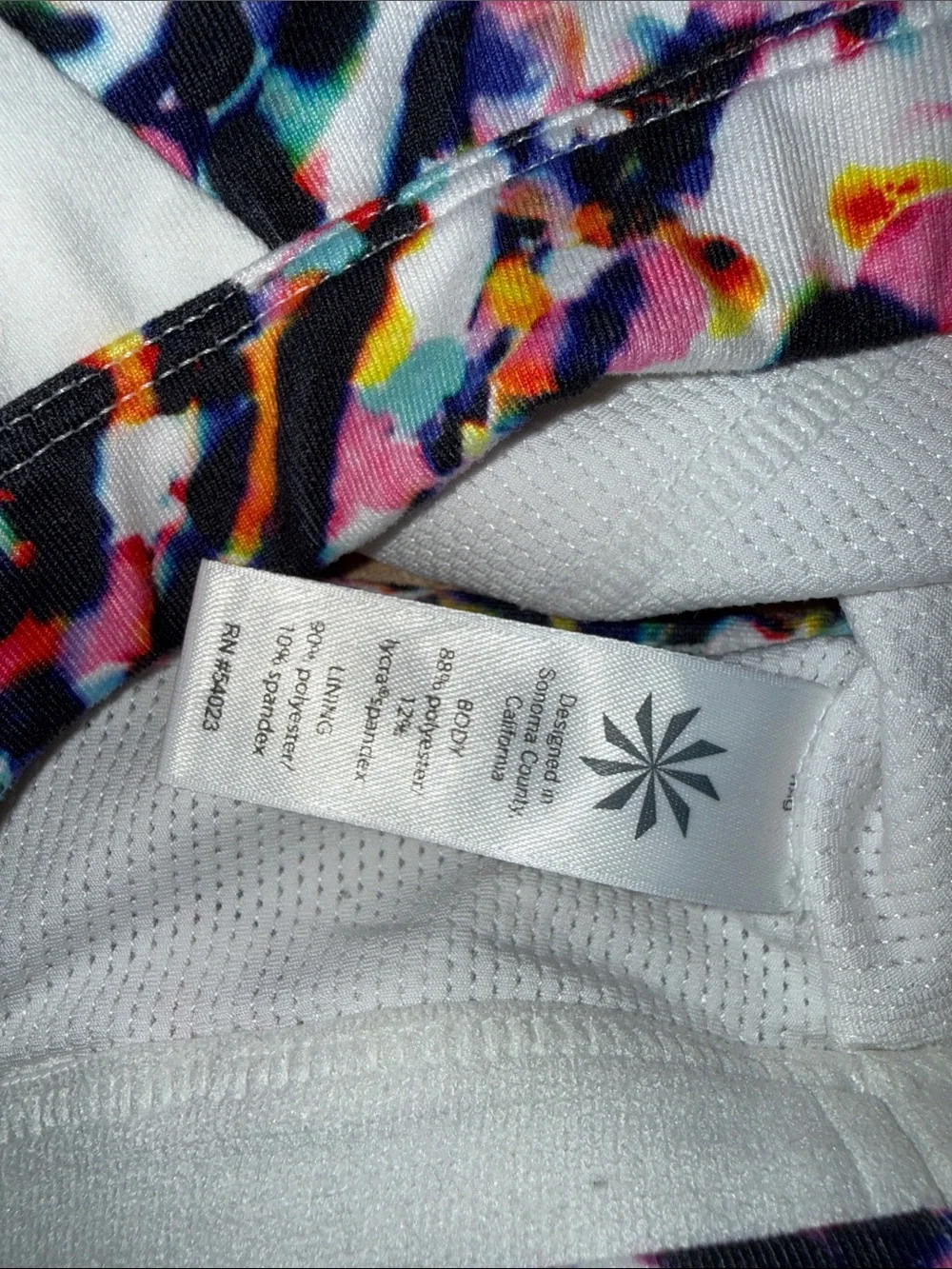 Athleta White Strappy Sports Bra with Multicolor Floral Trim